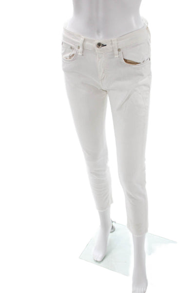 Rag & Bone Women Cropped Jeans White Cotton Low Rise Button Fly Size 27
