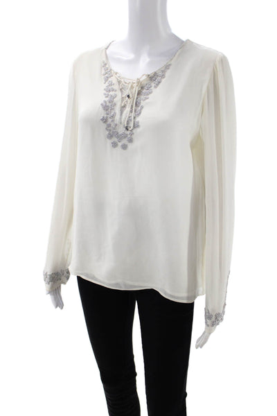Rebecca Minkoff Womens Silk V-Neck Tunic Blouse White Long Sleeve Size L