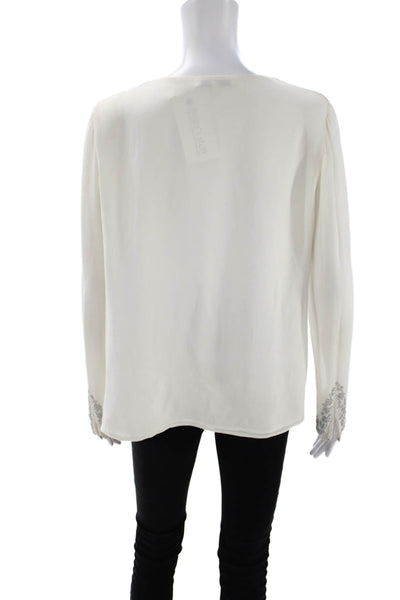 Rebecca Minkoff Womens Silk V-Neck Tunic Blouse White Long Sleeve Size L
