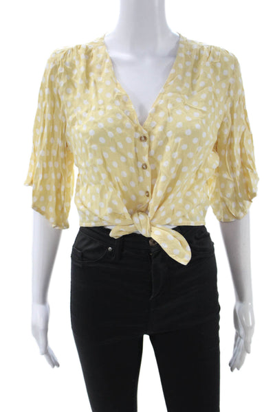 Faithfull The Brand Womens Cropped Polka Dot V Neck 3/4 Sleeve Blouse Size 8