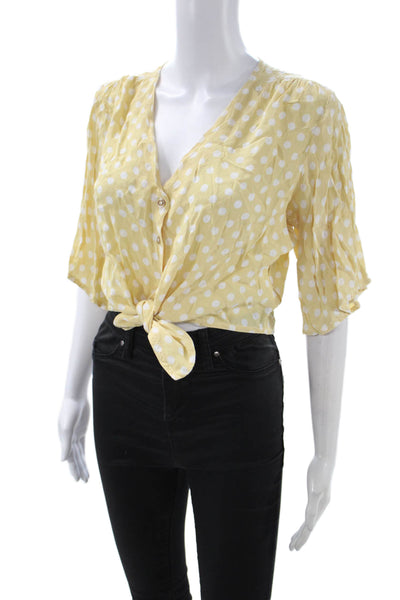 Faithfull The Brand Womens Cropped Polka Dot V Neck 3/4 Sleeve Blouse Size 8