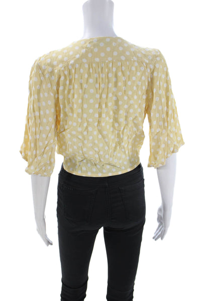 Faithfull The Brand Womens Cropped Polka Dot V Neck 3/4 Sleeve Blouse Size 8