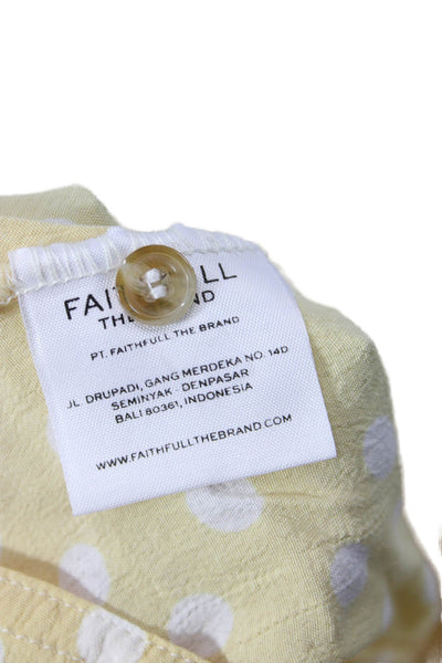 Faithfull The Brand Womens Cropped Polka Dot V Neck 3/4 Sleeve Blouse Size 8