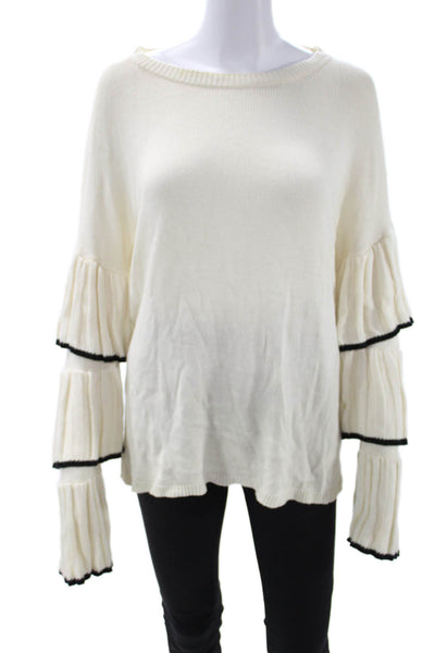 Central Park West Womens Pullover Boat Neck Ivory Viscose Long Sleeve Size M