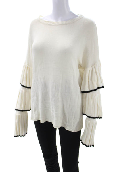Central Park West Womens Pullover Boat Neck Ivory Viscose Long Sleeve Size M