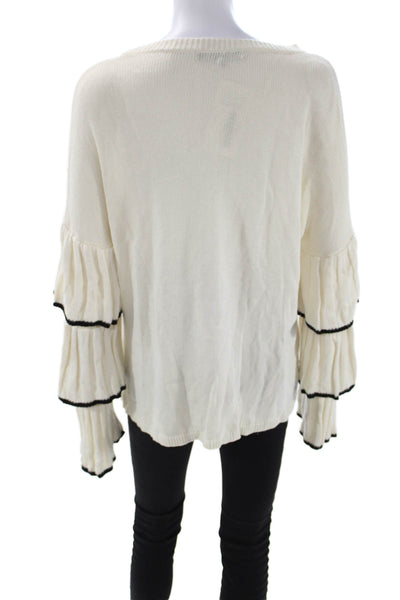 Central Park West Womens Pullover Boat Neck Ivory Viscose Long Sleeve Size M