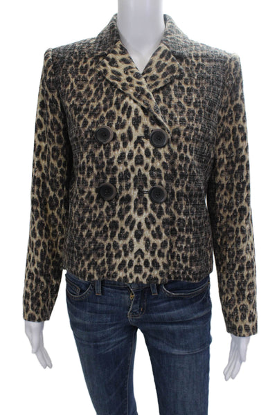 Badgley Mischka Womens Multicolor Animal Print Cotton Pea Coat Button Size 4