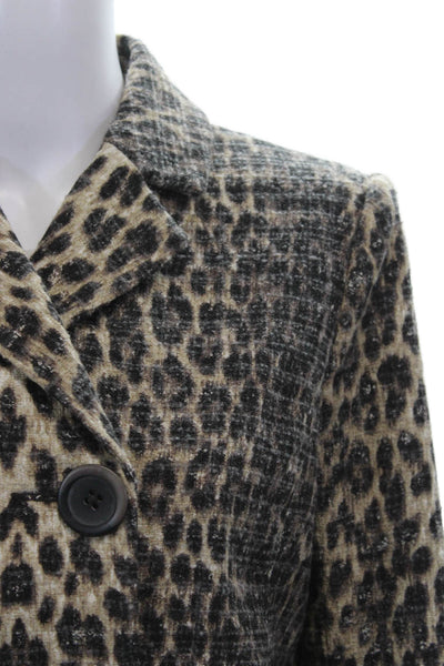 Badgley Mischka Womens Multicolor Animal Print Cotton Pea Coat Button Size 4