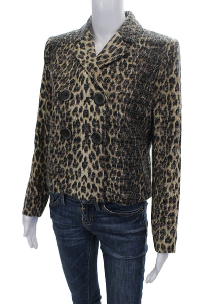 Badgley Mischka Womens Multicolor Animal Print Cotton Pea Coat Button Size 4