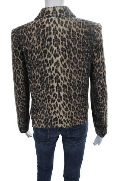 Badgley Mischka Womens Multicolor Animal Print Cotton Pea Coat Button Size 4