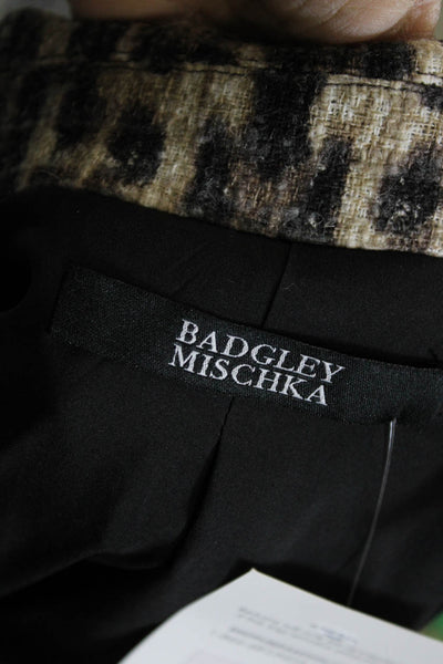 Badgley Mischka Womens Multicolor Animal Print Cotton Pea Coat Button Size 4