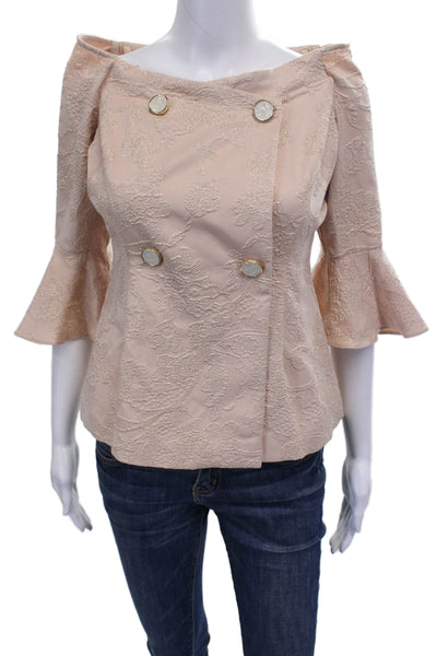 Adrianna Papell Women Pink Floral Off the Shoulder 3/4 Sleeve Blouse Size 4
