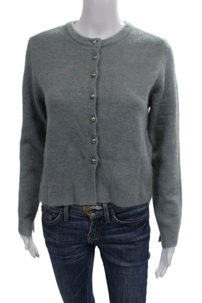 Zara Women Cardigan Green Long Sleeve Crew Neck Acrylic Solid Size M