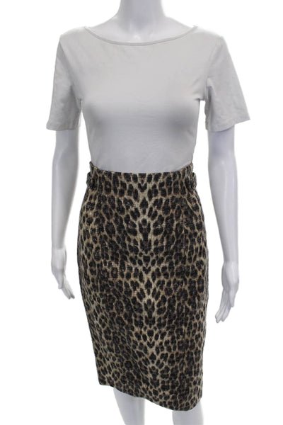Badgley Mischka Women Pencil Skirt Brown Animal Print Cotton Zip Fall Size 4