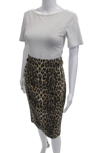 Badgley Mischka Women Pencil Skirt Brown Animal Print Cotton Zip Fall Size 4