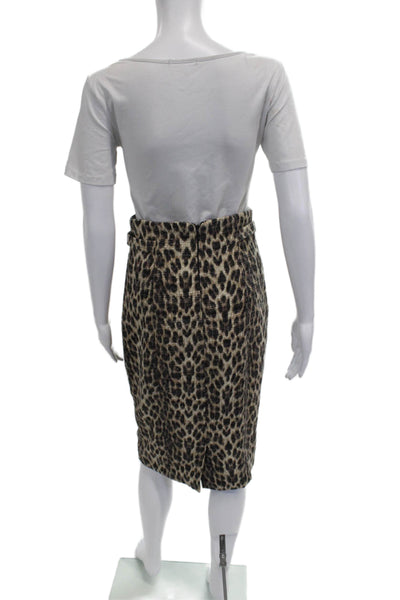 Badgley Mischka Women Pencil Skirt Brown Animal Print Cotton Zip Fall Size 4