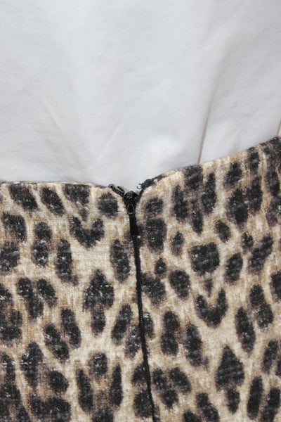 Badgley Mischka Women Pencil Skirt Brown Animal Print Cotton Zip Fall Size 4