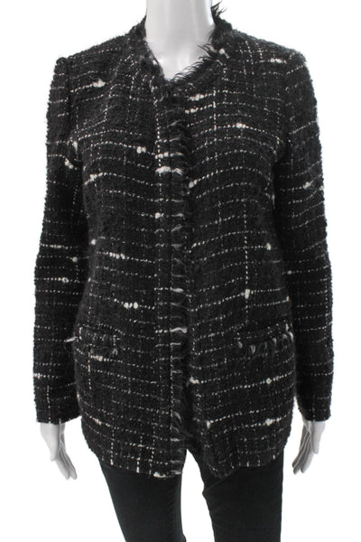 IRO Women Basic Jacket Black Checked Open Front Long Sleeve Size 38