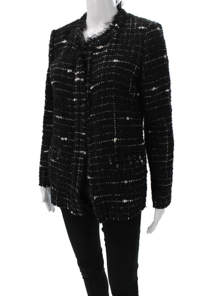 IRO Women Basic Jacket Black Checked Open Front Long Sleeve Size 38