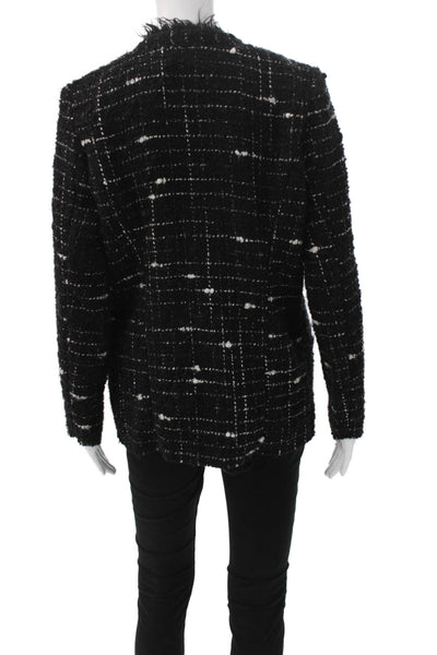 IRO Women Basic Jacket Black Checked Open Front Long Sleeve Size 38