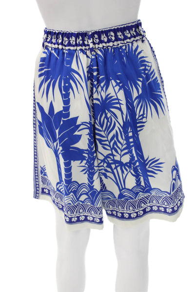 Zara Women Bermuda Shorts Blue Floral Polyester Blend Summer Size XS