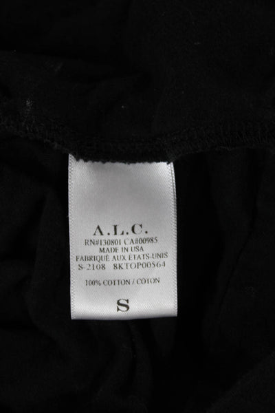 ALC Women Cropped Black Cotton Long Sleeve T-Shirt Round Neck Tie Size S