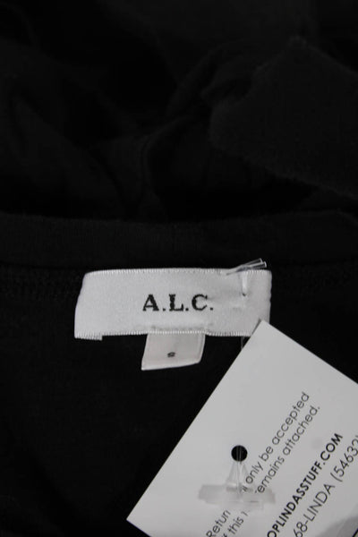 ALC Women Cropped Black Cotton Long Sleeve T-Shirt Round Neck Tie Size S