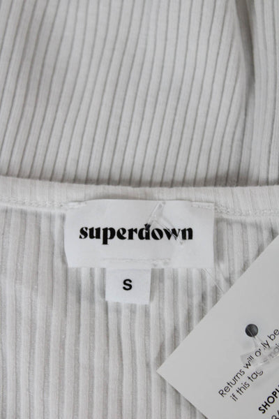 Superdown Womens Cropped T Shirt White Scoop Neck Long Sleeve Cotton Size S