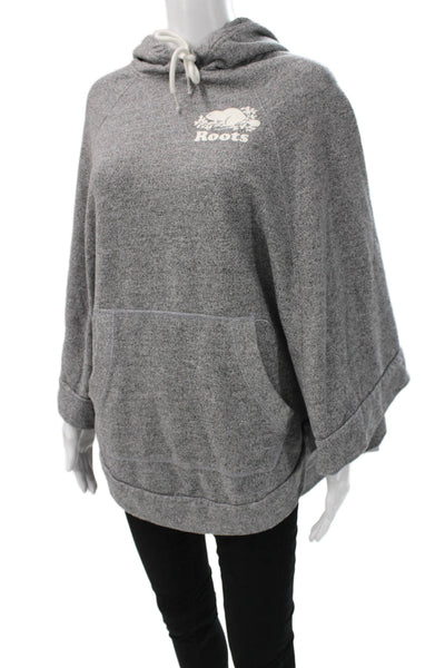 Roots Women Cape Hoodie Gray Cotton Round Neck 3/4 Sleeve Size One Size