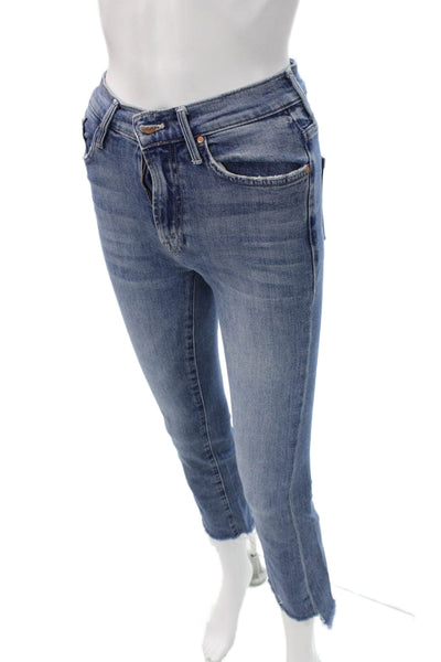 Mother Women Cropped Jeans Blue Cotton Mid Rise Inseam 23 Size 24