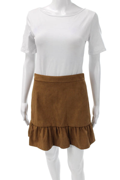 J Crew Womens A-Line Mini Skirt Brown Polyester Solid Zip Size 2