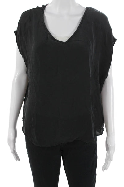 Joie Womens Silk V-Neck Short Sleeve Blouse Black Size M