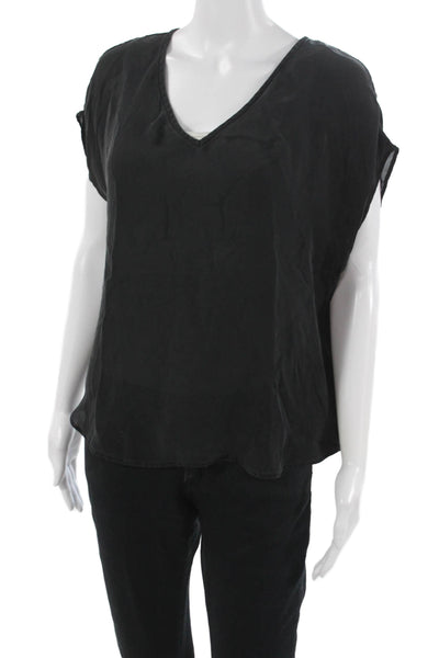 Joie Womens Silk V-Neck Short Sleeve Blouse Black Size M