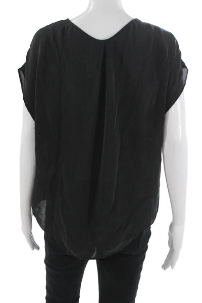 Joie Womens Silk V-Neck Short Sleeve Blouse Black Size M