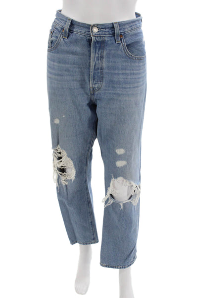 Levis Women Tapered Jeans Blue 100% Cotton High Rise Button Fly Size 30