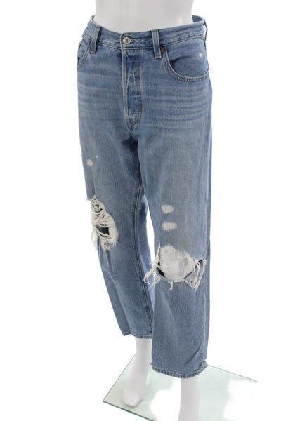 Levis Women Tapered Jeans Blue 100% Cotton High Rise Button Fly Size 30
