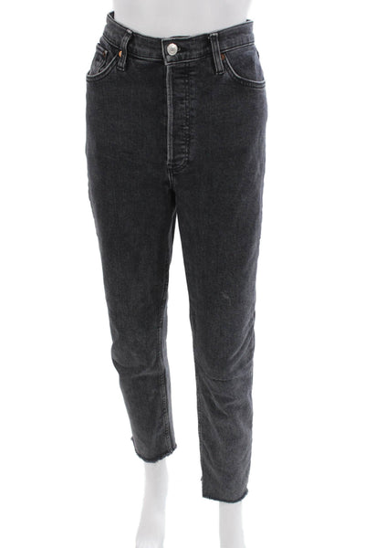 Re/Done Women Straight Jeans Gray High Rise Button Cotton Size 30