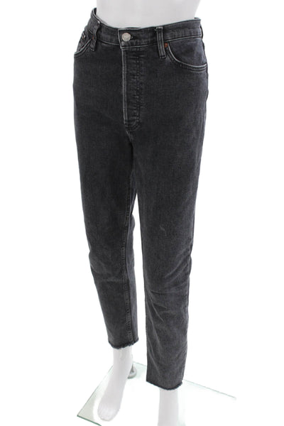 Re/Done Women Straight Jeans Gray High Rise Button Cotton Size 30