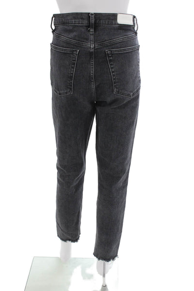 Re/Done Women Straight Jeans Gray High Rise Button Cotton Size 30