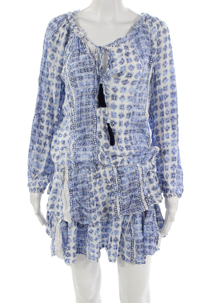 Surf Gypsy Womens Blouson V Neck Short Dress Blue Long Sleeve Size L