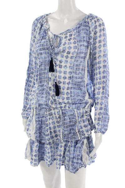 Surf Gypsy Womens Blouson V Neck Short Dress Blue Long Sleeve Size L