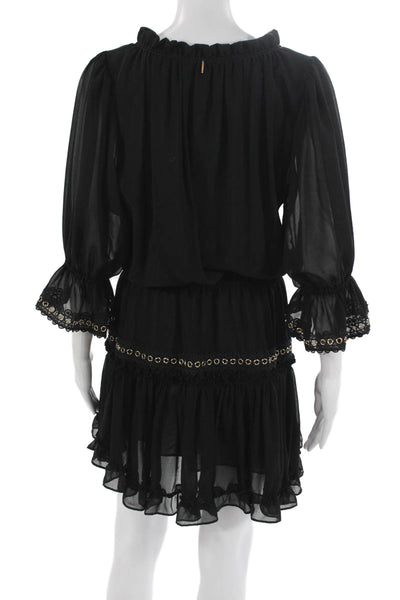 Misa Women Mini Dress Black 3/4 Sleeve Round Neck Viscose Size L