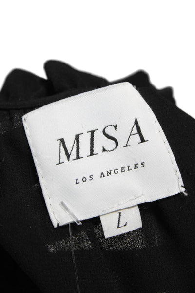 Misa Women Mini Dress Black 3/4 Sleeve Round Neck Viscose Size L