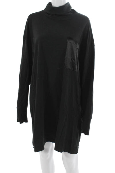 ATM Women Turtleneck Long Sleeve T-Shirt Dress Cotton Black Size L