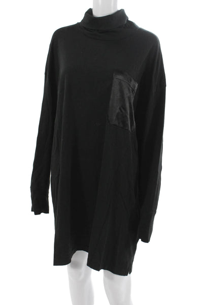 ATM Women Turtleneck Long Sleeve T-Shirt Dress Cotton Black Size L