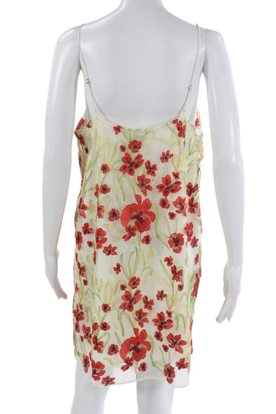 Little Moon Women Slip Dress Ivory V Neck Floral Short Nylon Size L