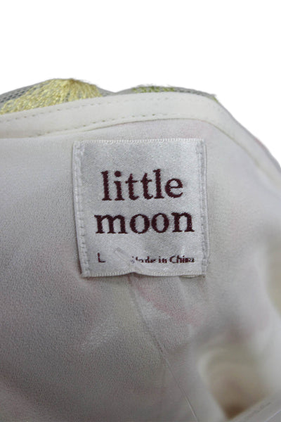 Little Moon Women Slip Dress Ivory V Neck Floral Short Nylon Size L
