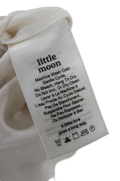 Little Moon Women Slip Dress Ivory V Neck Floral Short Nylon Size L