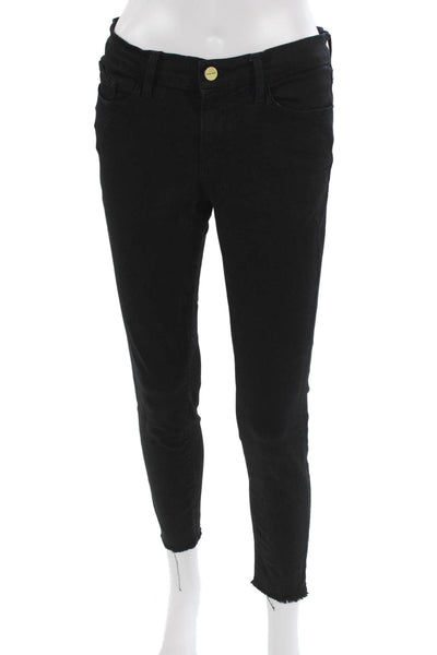 Frame Denim Womens Skinny Jeans Black Low Rise Button Size 28