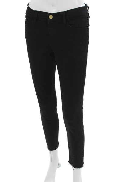 Frame Denim Womens Skinny Jeans Black Low Rise Button Size 28